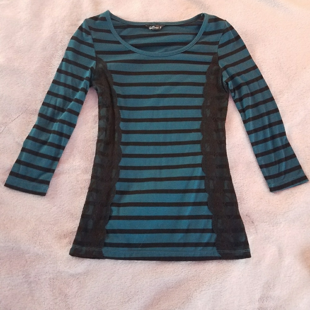 Blue and black striped top